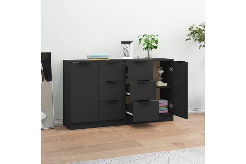 beBasic Skjenker 2 stk svart 60x30x70 cm konstruert tre - Svart - Sideboard & skjenker