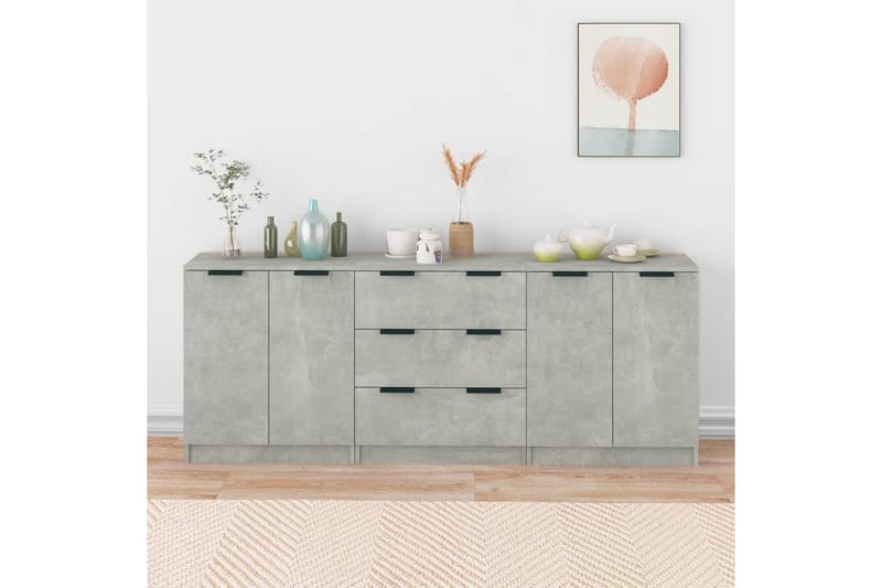 beBasic Skjenker 3 stk betonggrå konstruert tre - GrÃ¥ - Oppbevaring - Oppbevaringsmøbler - Sideboard & skjenker