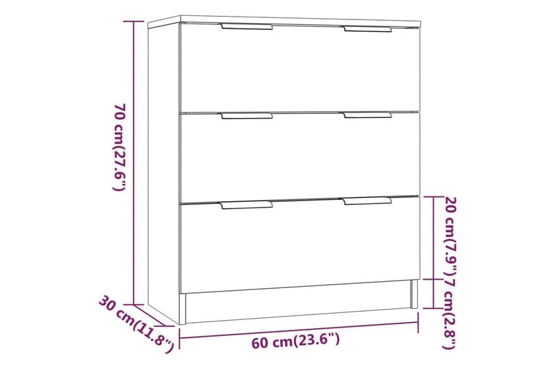 beBasic Skjenker 3 stk betonggrå konstruert tre - GrÃ¥ - Oppbevaring - Oppbevaringsmøbler - Sideboard & skjenker