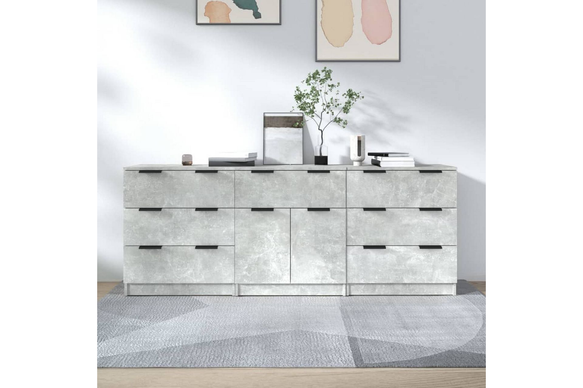 beBasic Skjenker 3 stk betonggrå konstruert tre - GrÃ¥ - Oppbevaring - Oppbevaringsmøbler - Sideboard & skjenker