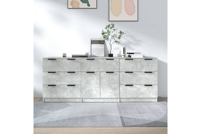 beBasic Skjenker 3 stk betonggrå konstruert tre - GrÃ¥ - Oppbevaring - Oppbevaringsmøbler - Sideboard & skjenker