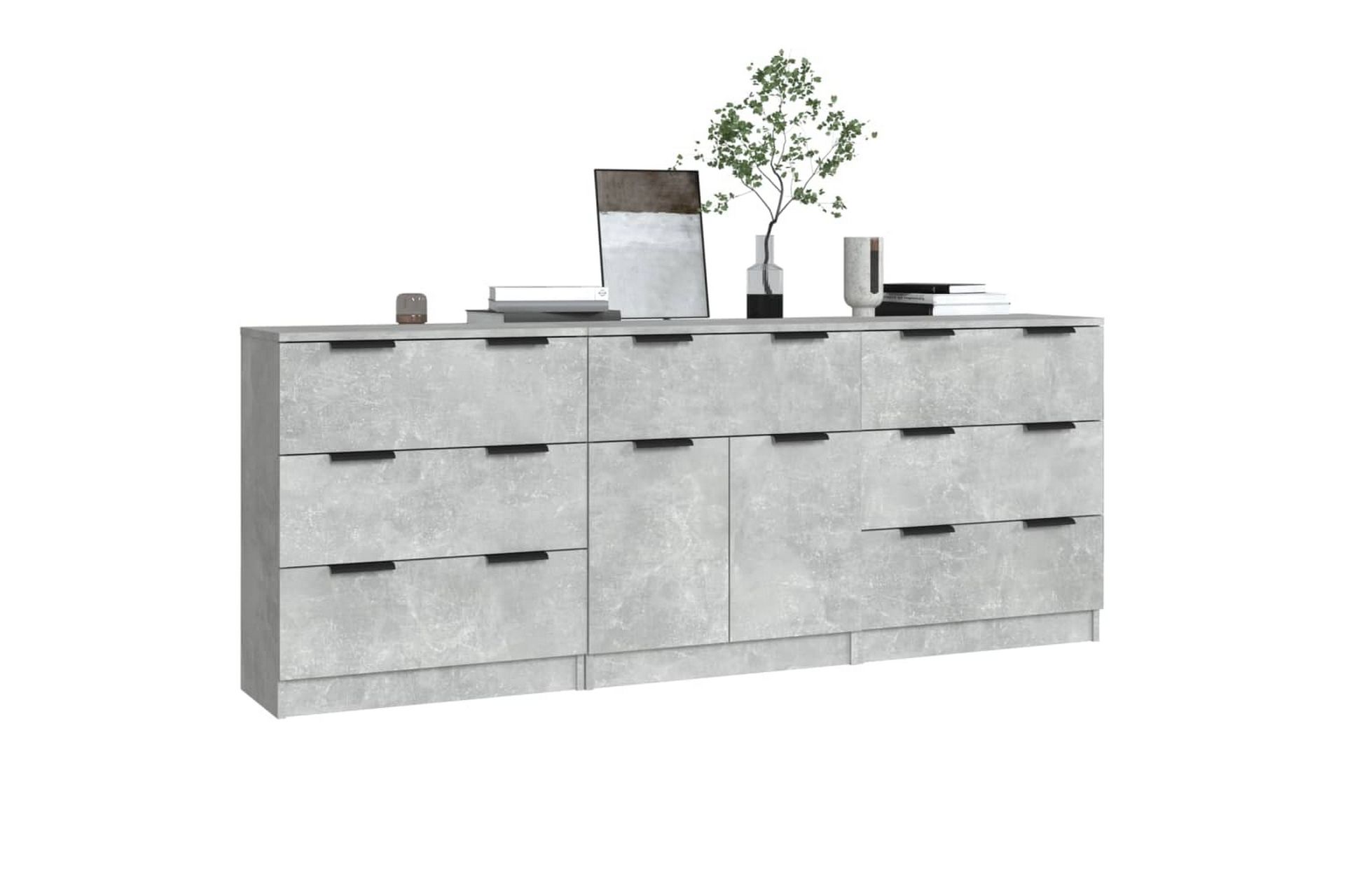 beBasic Skjenker 3 stk betonggrå konstruert tre - GrÃ¥ - Oppbevaring - Oppbevaringsmøbler - Sideboard & skjenker