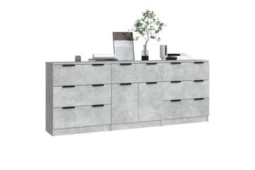 beBasic Skjenker 3 stk betonggrå konstruert tre - GrÃ¥ - Oppbevaring - Oppbevaringsmøbler - Sideboard & skjenker