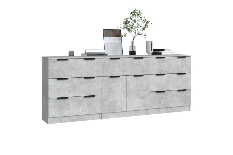 beBasic Skjenker 3 stk betonggrå konstruert tre - GrÃ¥ - Oppbevaring - Oppbevaringsmøbler - Sideboard & skjenker