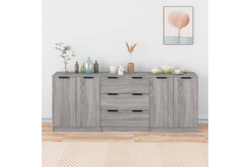beBasic Skjenker 3 stk grå sonama konstruert tre - GrÃ¥ - Oppbevaring - Oppbevaringsmøbler - Sideboard & skjenker