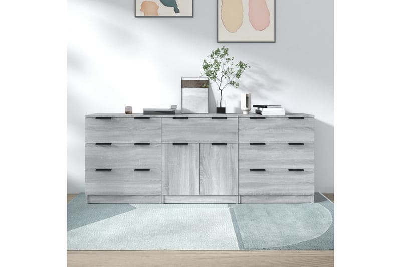 beBasic Skjenker 3 stk grå sonoma eik konstruert tre - GrÃ¥ - Oppbevaring - Oppbevaringsmøbler - Sideboard & skjenker