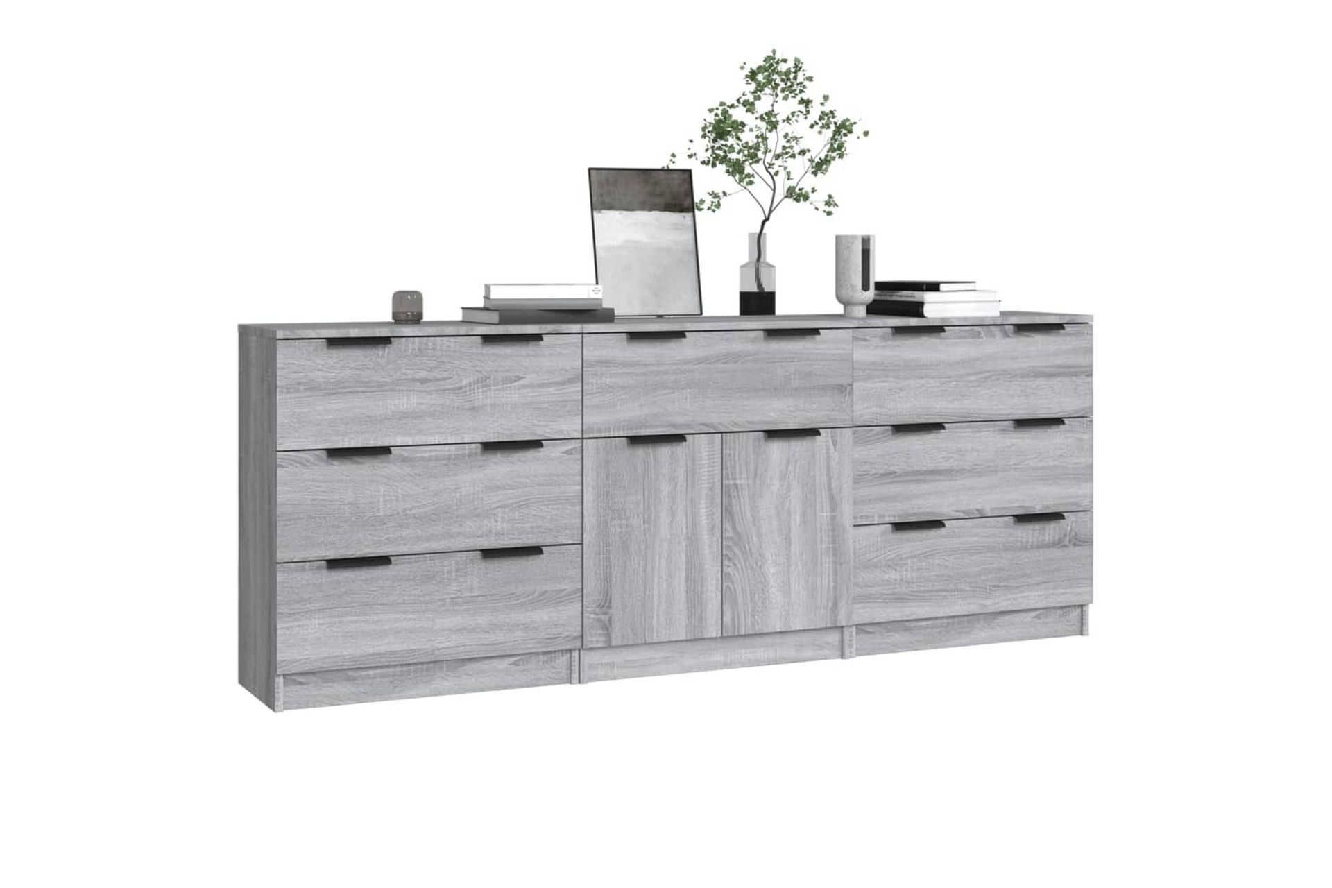 beBasic Skjenker 3 stk grå sonoma eik konstruert tre - GrÃ¥ - Oppbevaring - Oppbevaringsmøbler - Sideboard & skjenker