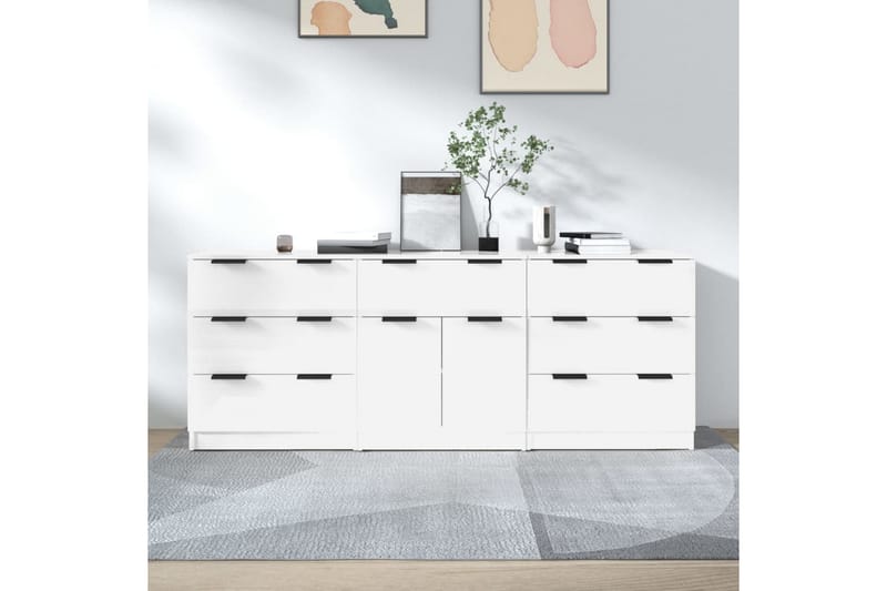 beBasic Skjenker 3 stk høyglans hvit konstruert tre - Hvit - Oppbevaring - Oppbevaringsmøbler - Sideboard & skjenker