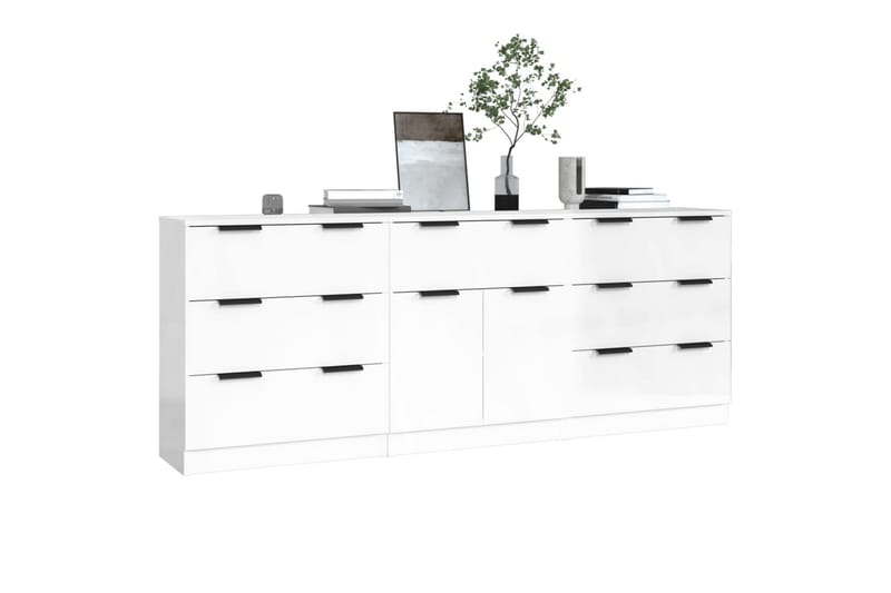 beBasic Skjenker 3 stk høyglans hvit konstruert tre - Hvit - Oppbevaring - Oppbevaringsmøbler - Sideboard & skjenker