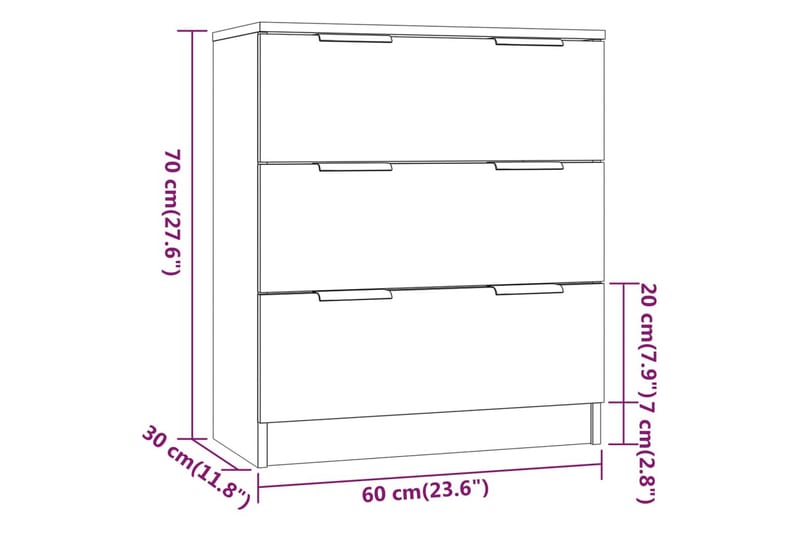 beBasic Skjenker 3 stk hvit konstruert tre - Hvit - Oppbevaring - Oppbevaringsmøbler - Sideboard & skjenker