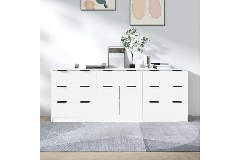 beBasic Skjenker 3 stk hvit konstruert tre - Hvit - Oppbevaring - Oppbevaringsmøbler - Sideboard & skjenker