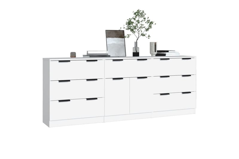 beBasic Skjenker 3 stk hvit konstruert tre - Hvit - Oppbevaring - Oppbevaringsmøbler - Sideboard & skjenker