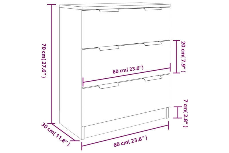 beBasic Skjenker 3 stk hvit konstruert tre - Hvit - Oppbevaring - Oppbevaringsmøbler - Sideboard & skjenker