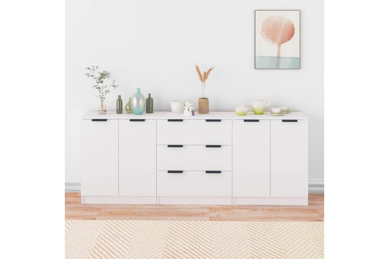beBasic Skjenker 3 stk hvit konstruert tre - Hvit - Oppbevaring - Oppbevaringsmøbler - Sideboard & skjenker