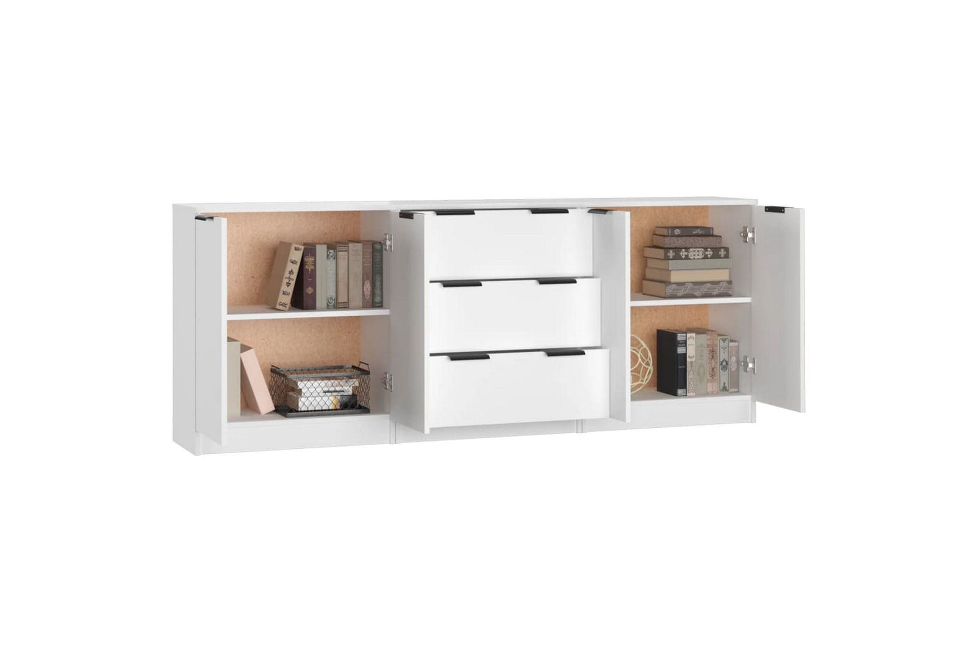 beBasic Skjenker 3 stk hvit konstruert tre - Hvit - Oppbevaring - Oppbevaringsmøbler - Sideboard & skjenker