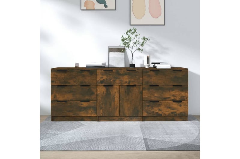 beBasic Skjenker 3 stk røkt eik konstruert tre - Brun - Oppbevaring - Oppbevaringsmøbler - Sideboard & skjenker