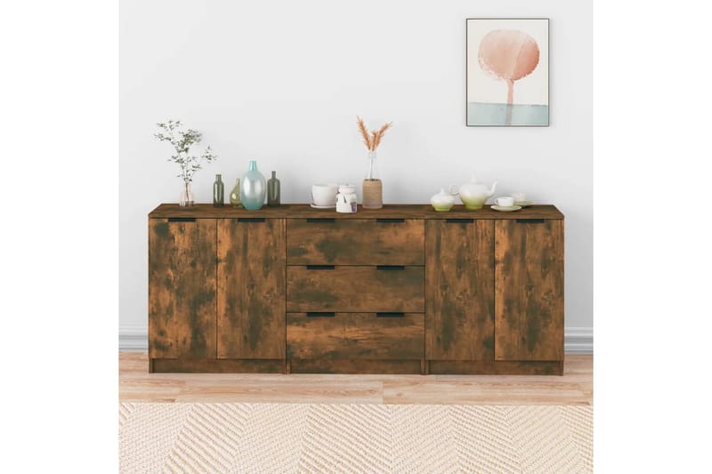 beBasic Skjenker 3 stk røkt eik konstruert tre - Brun - Oppbevaring - Oppbevaringsmøbler - Sideboard & skjenker