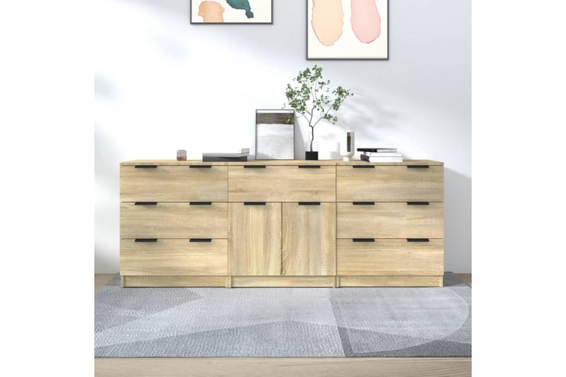 beBasic Skjenker 3 stk sonoma eik konstruert tre - Brun - Oppbevaring - Oppbevaringsmøbler - Sideboard & skjenker