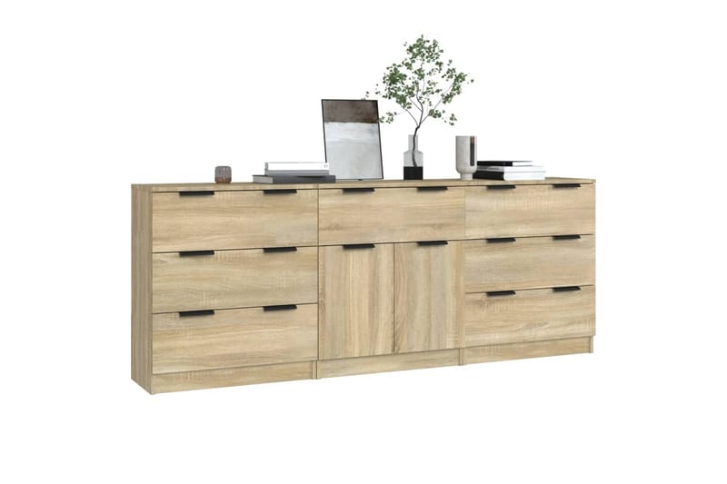 beBasic Skjenker 3 stk sonoma eik konstruert tre - Brun - Oppbevaring - Oppbevaringsmøbler - Sideboard & skjenker
