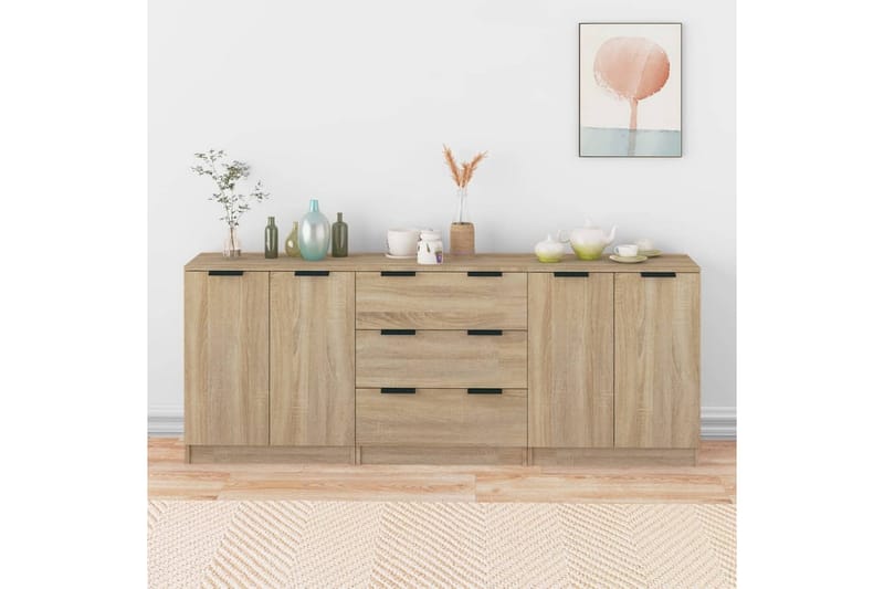 beBasic Skjenker 3 stk sonoma eik konstruert tre - Brun - Oppbevaring - Oppbevaringsmøbler - Sideboard & skjenker