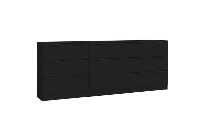 beBasic Skjenker 3 stk svart konstruert tre - Svart - Oppbevaring - Oppbevaringsmøbler - Sideboard & skjenker