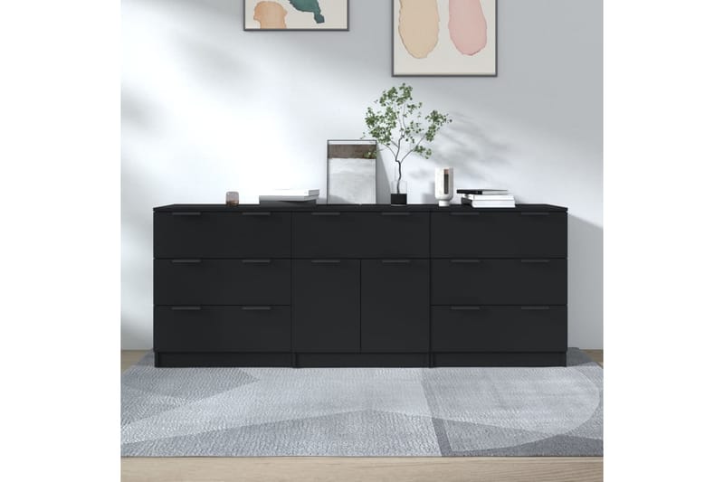beBasic Skjenker 3 stk svart konstruert tre - Svart - Oppbevaring - Oppbevaringsmøbler - Sideboard & skjenker