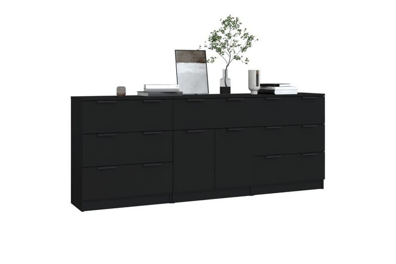 beBasic Skjenker 3 stk svart konstruert tre - Svart - Oppbevaring - Oppbevaringsmøbler - Sideboard & skjenker