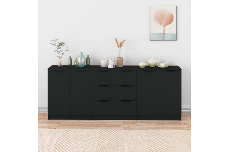 beBasic Skjenker 3 stk svart konstruert tre - Svart - Oppbevaring - Oppbevaringsmøbler - Sideboard & skjenker