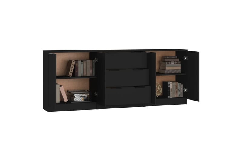 beBasic Skjenker 3 stk svart konstruert tre - Svart - Oppbevaring - Oppbevaringsmøbler - Sideboard & skjenker