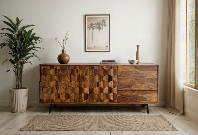 Belino skjenk 175 cm industriell stil - varm brun og svart - Oppbevaring - Oppbevaringsmøbler - Sideboard & skjenker