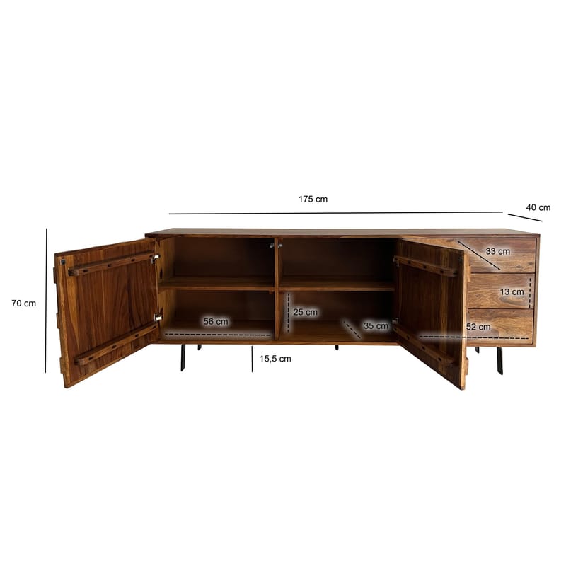 Belino skjenk 175 cm industriell stil - varm brun og svart - Oppbevaring - Oppbevaringsmøbler - Sideboard & skjenker