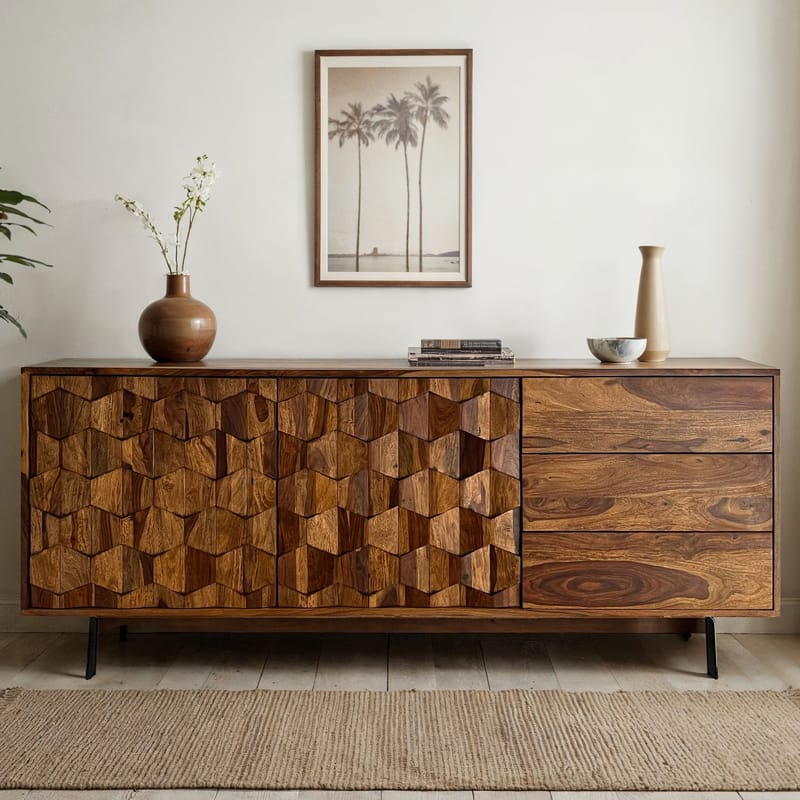 Belino skjenk 175 cm industriell stil - varm brun og svart - Oppbevaring - Oppbevaringsmøbler - Sideboard & skjenker