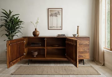 Belino skjenk 175 cm industriell stil - varm brun og svart - Oppbevaring - Oppbevaringsmøbler - Sideboard & skjenker