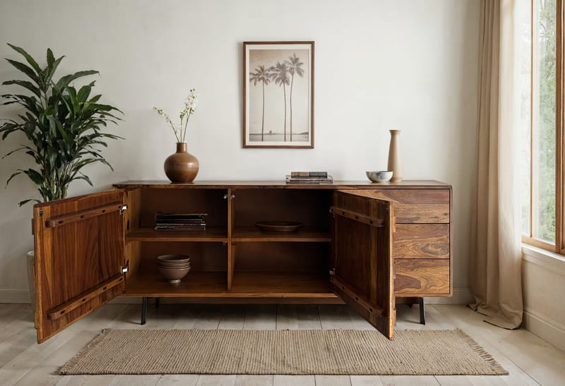 Belino skjenk 175 cm industriell stil - varm brun og svart - Oppbevaring - Oppbevaringsmøbler - Sideboard & skjenker
