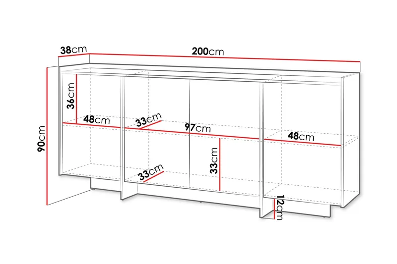 Bellia Skjenk 200x38 cm - Brun - Oppbevaring - Oppbevaringsmøbler - Sideboard & skjenker