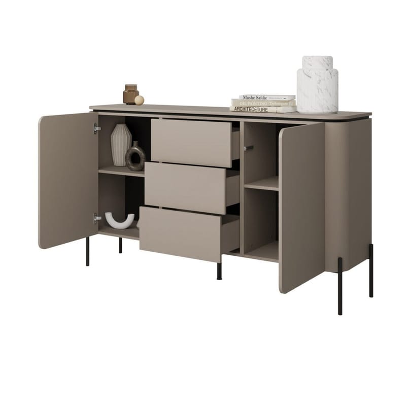 Bello Skjenk med 2 Dører og 3 Skuffer i Tre med Metallben - Taupe - Oppbevaring - Oppbevaringsmøbler - Sideboard & skjenker