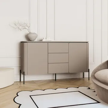 Bello Skjenk med 2 Dører og 3 Skuffer i Tre med Metallben - Taupe - Oppbevaring - Oppbevaringsmøbler - Sideboard & skjenker