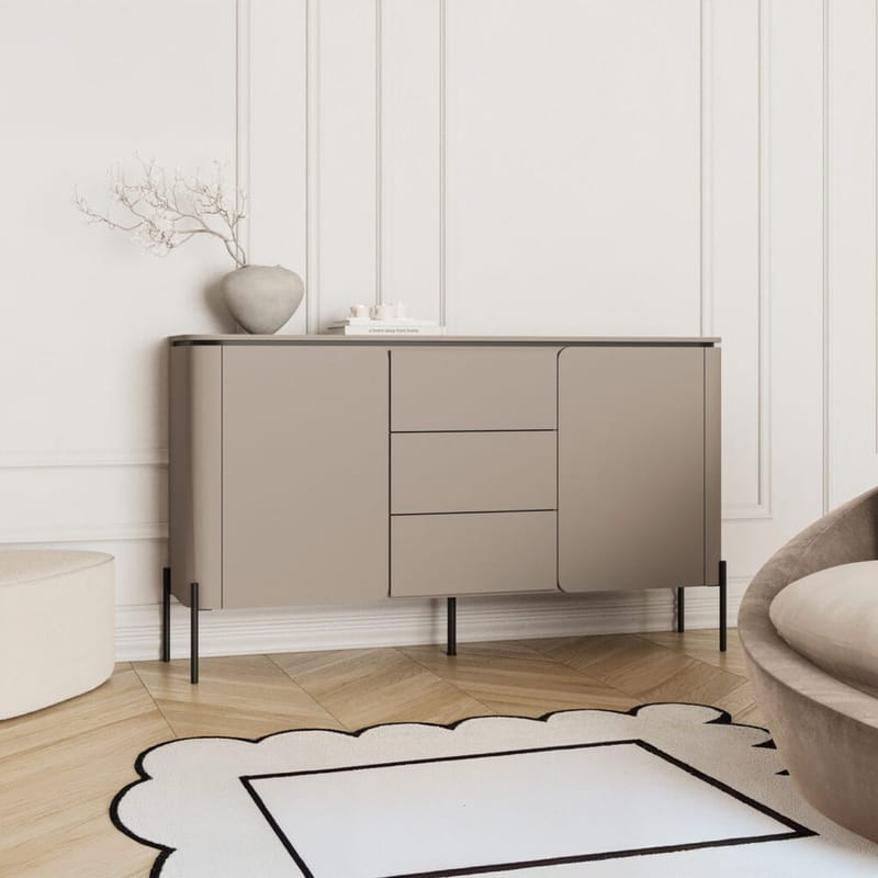Bello Skjenk med 2 Dører og 3 Skuffer i Tre med Metallben - Taupe - Oppbevaring - Oppbevaringsmøbler - Sideboard & skjenker