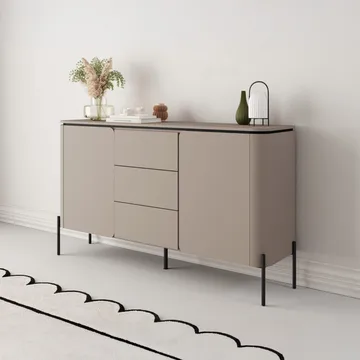 Bello Skjenk med 2 Dører og 3 Skuffer i Tre med Metallben - Taupe - Oppbevaring - Oppbevaringsmøbler - Sideboard & skjenker