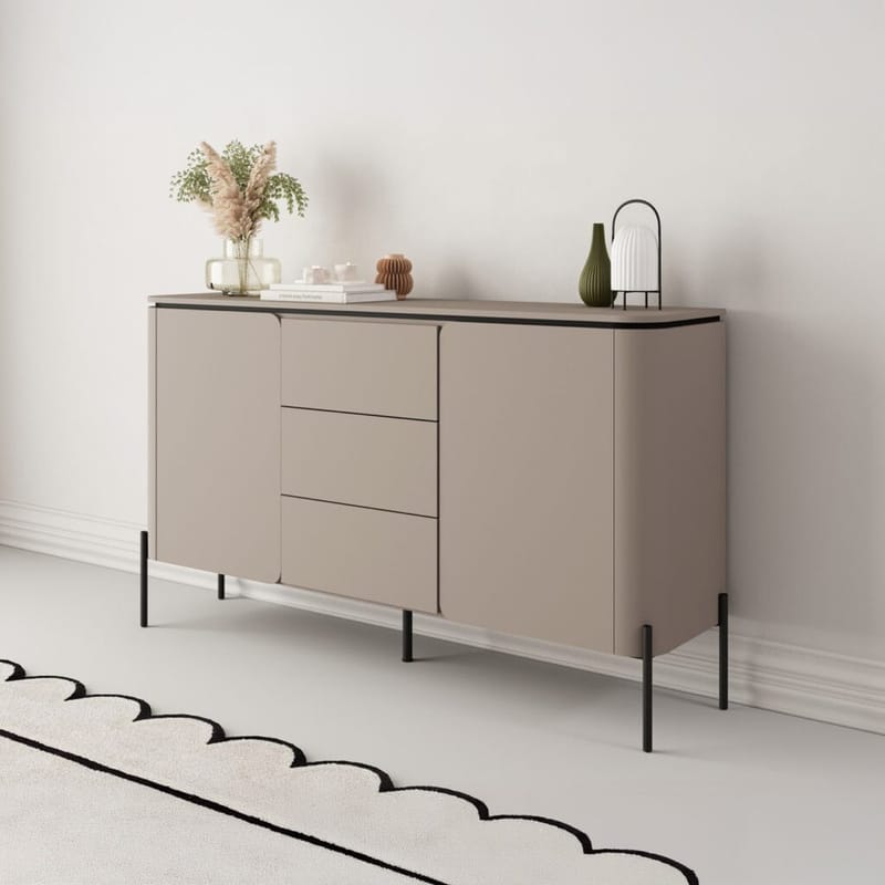 Bello Skjenk med 2 Dører og 3 Skuffer i Tre med Metallben - Taupe - Oppbevaring - Oppbevaringsmøbler - Sideboard & skjenker