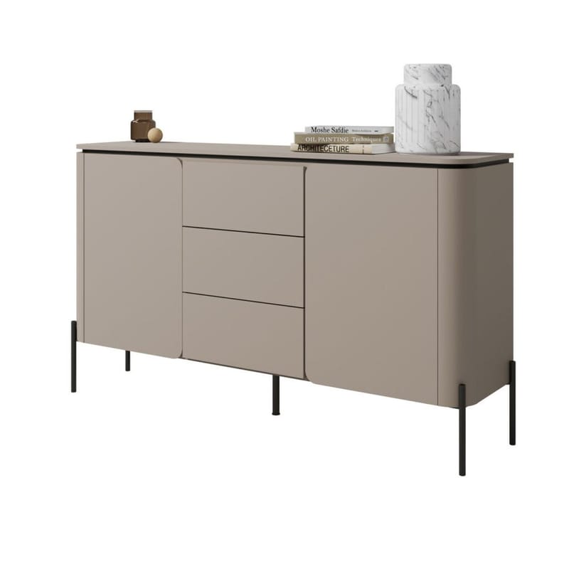 Bello Skjenk med 2 Dører og 3 Skuffer i Tre med Metallben - Taupe - Oppbevaring - Oppbevaringsmøbler - Sideboard & skjenker