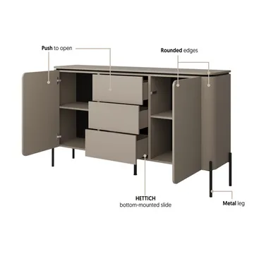 Bello Skjenk med 2 Dører og 3 Skuffer i Tre med Metallben - Taupe - Oppbevaring - Oppbevaringsmøbler - Sideboard & skjenker