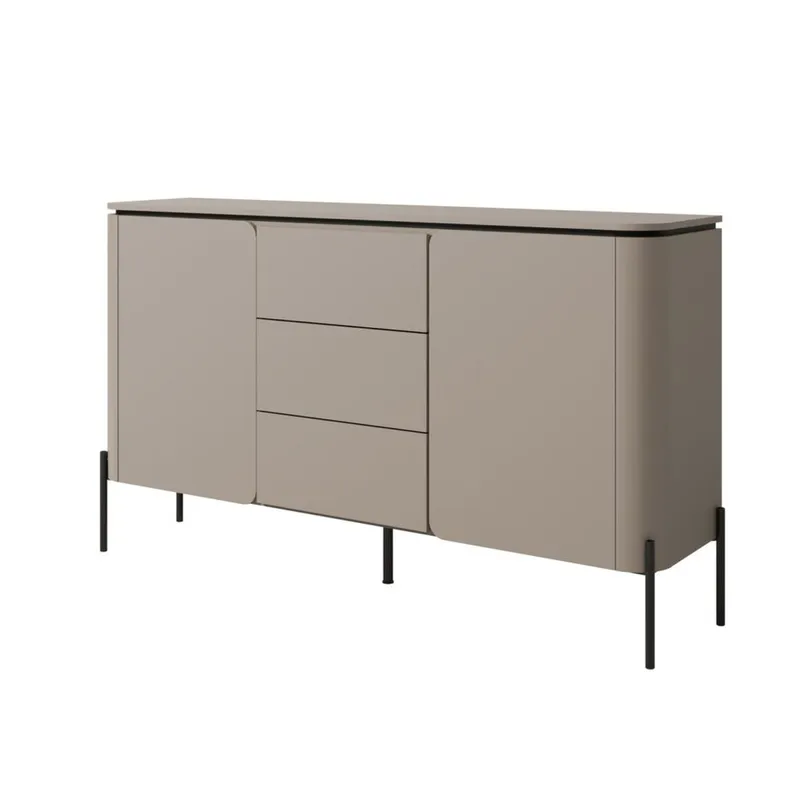 Bello Skjenk med 2 Dører og 3 Skuffer i Tre med Metallben, Taupe