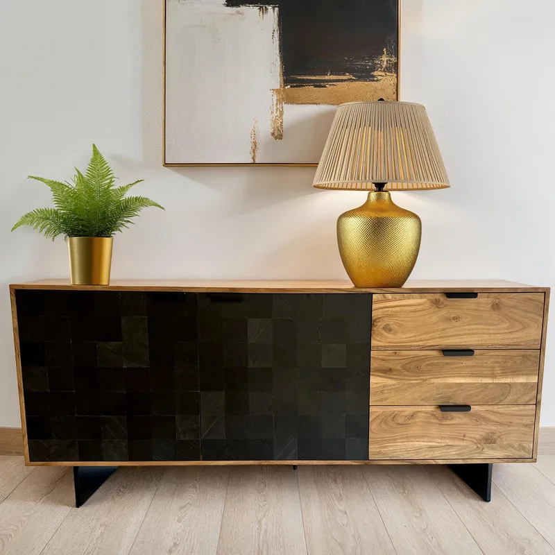 Belova skjenk 175 cm - naturfarget akasie og svart - Oppbevaring - Oppbevaringsmøbler - Sideboard & skjenker