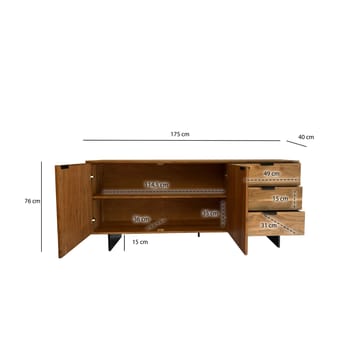 Belova skjenk 175 cm - naturfarget akasie og svart - Oppbevaring - Oppbevaringsmøbler - Sideboard & skjenker