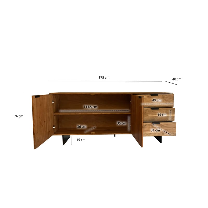 Belova skjenk 175 cm - naturfarget akasie og svart - Oppbevaring - Oppbevaringsmøbler - Sideboard & skjenker