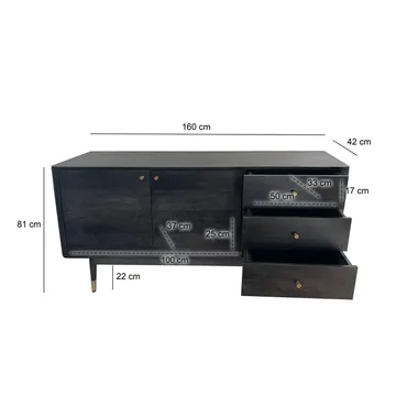 Beluna skjenk 160 cm - dypsvart med gullfargede detaljer - Oppbevaring - Oppbevaringsmøbler - Sideboard & skjenker