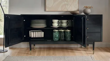 Beluna skjenk 160 cm - dypsvart med gullfargede detaljer - Oppbevaring - Oppbevaringsmøbler - Sideboard & skjenker