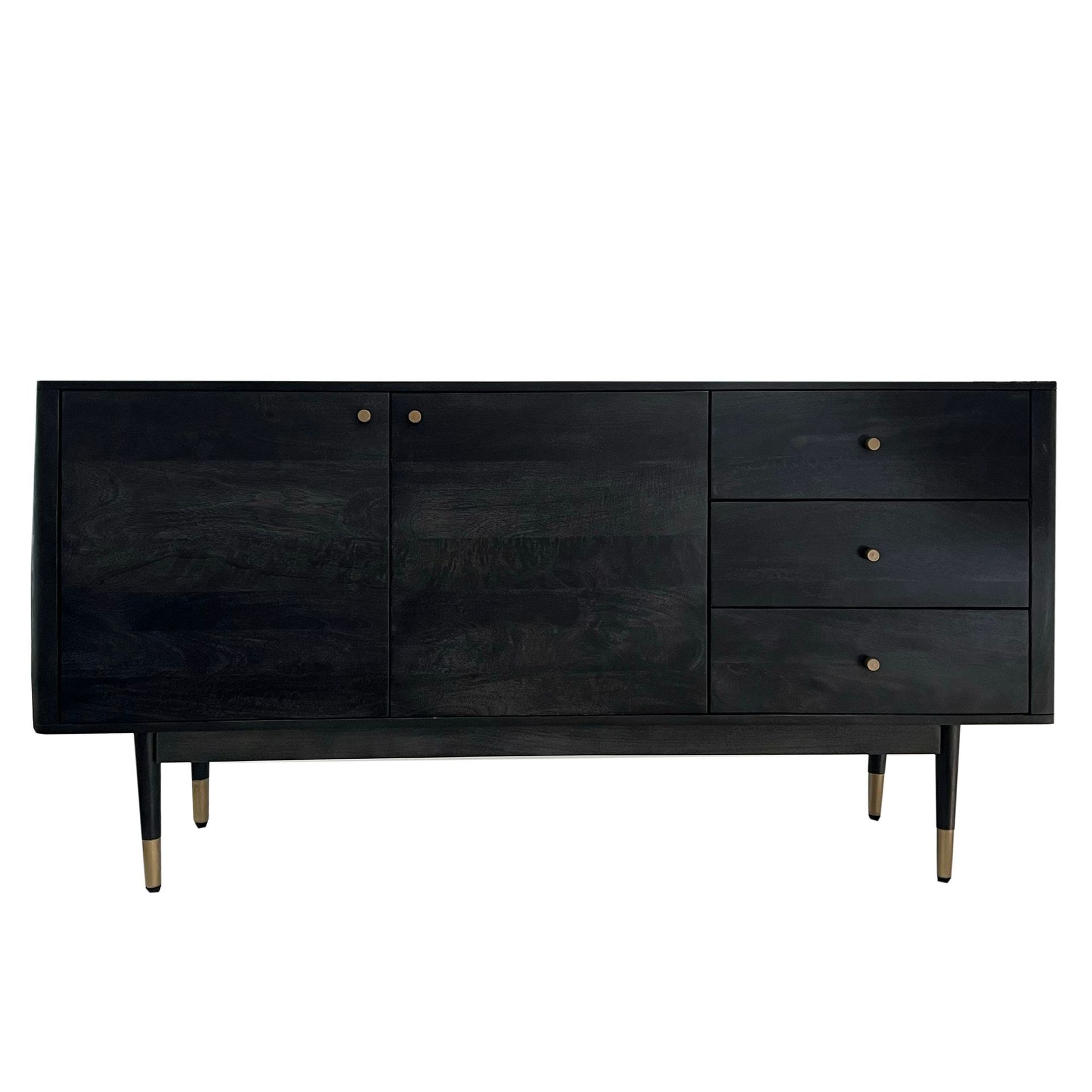 Beluna skjenk 160 cm - dypsvart med gullfargede detaljer