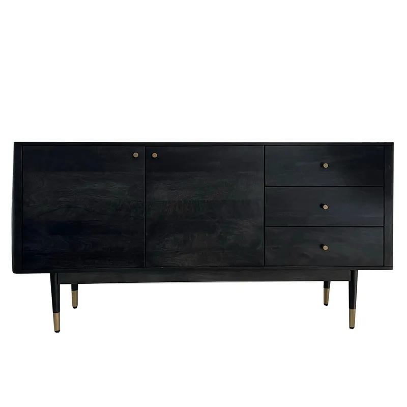 Beluna skjenk 160 cm, dypsvart med gullfargede detaljer